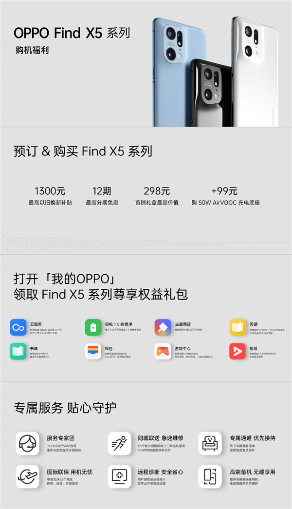 OPPO Find X5系列送18项福利！以旧换新补贴1300元